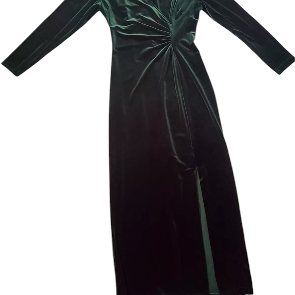 Vtg Green Velvet Dress Robbie Bee Sz 10 MaxiHTF RN109881 USA Slimming GownV Neck